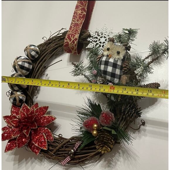Handcrafted Wreath Grapevine Christmas Owl NWOT - Picture 4 of 12